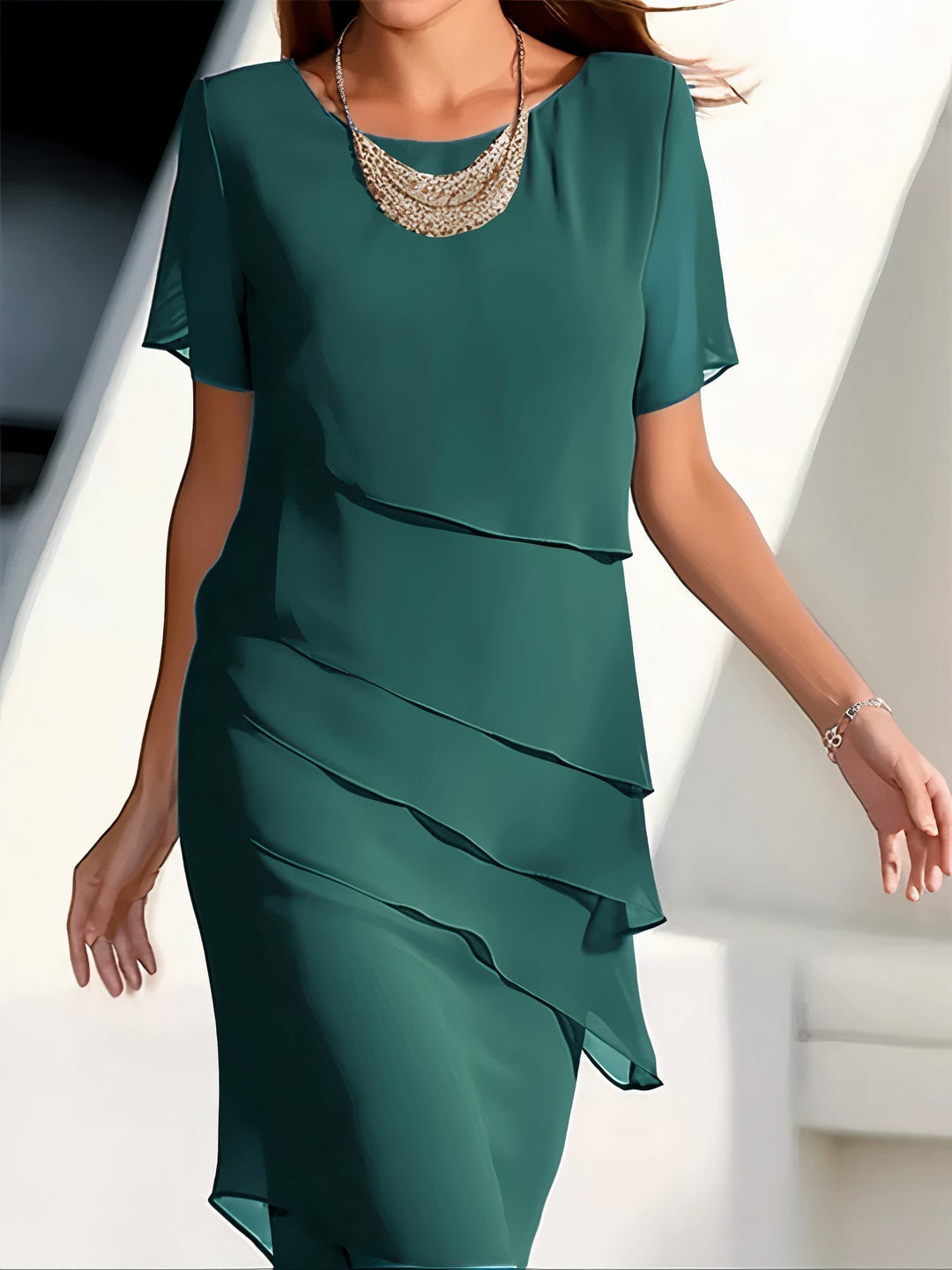 Daria Damska Sukienka z Chiffonu – Elegancka Warstwowa Sukienka Maxi z Zwiewnym Krojem