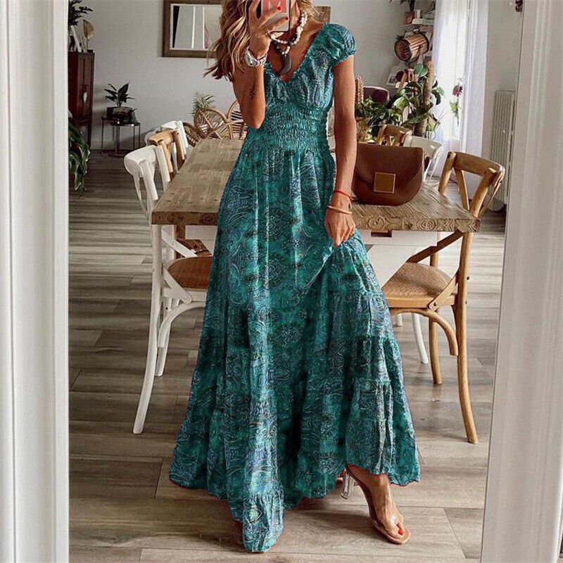 Lilliana Sukienka Długa Damska – Kwiecista Sukienka Maxi z Falbaną i Eleganckim Boho Stylem