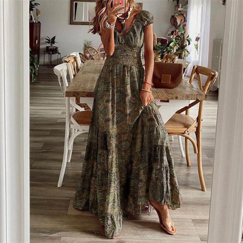 Lilliana Sukienka Długa Damska – Kwiecista Sukienka Maxi z Falbaną i Eleganckim Boho Stylem