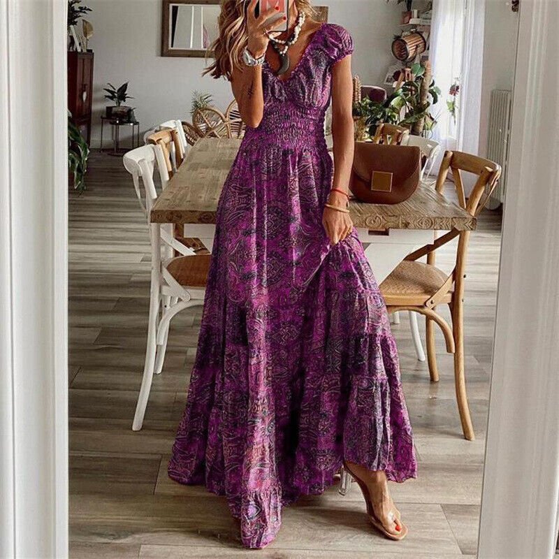 Lilliana Sukienka Długa Damska – Kwiecista Sukienka Maxi z Falbaną i Eleganckim Boho Stylem