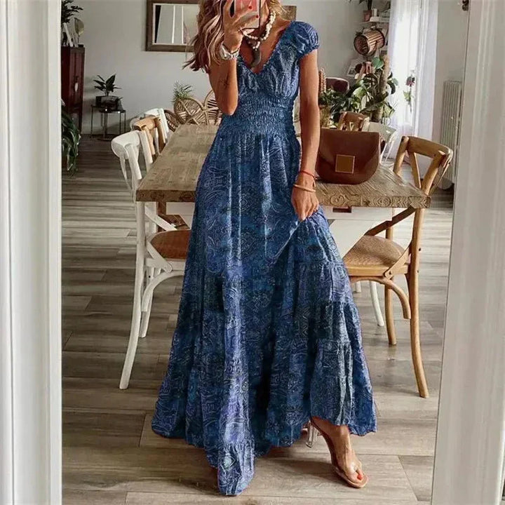 Lilliana Sukienka Długa Damska – Kwiecista Sukienka Maxi z Falbaną i Eleganckim Boho Stylem