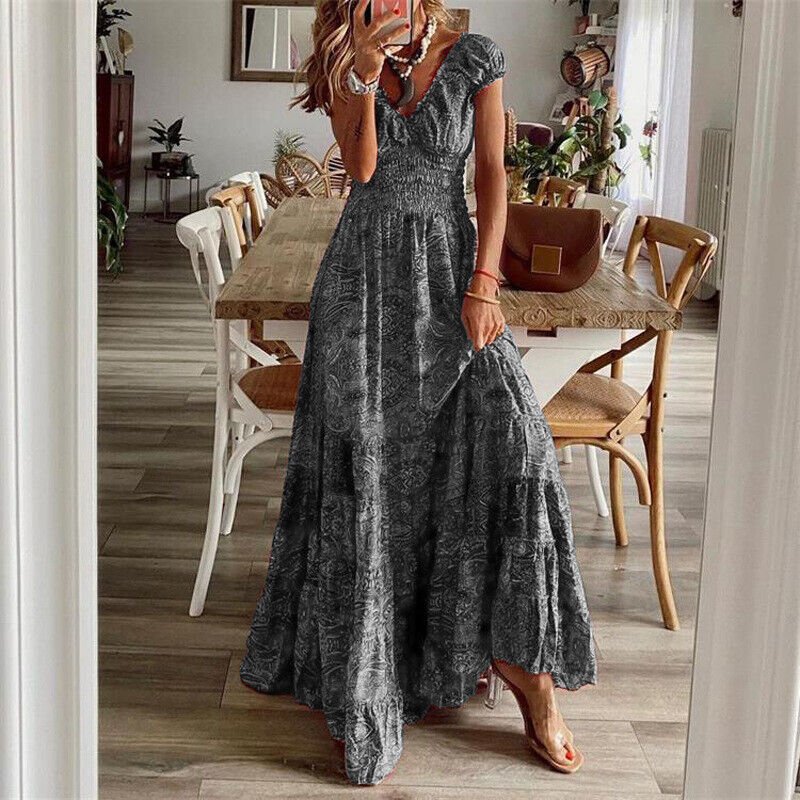 Lilliana Sukienka Długa Damska – Kwiecista Sukienka Maxi z Falbaną i Eleganckim Boho Stylem