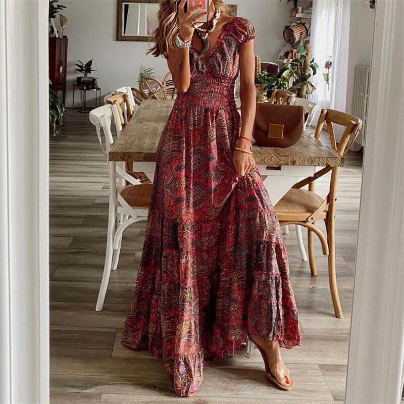 Lilliana Sukienka Długa Damska – Kwiecista Sukienka Maxi z Falbaną i Eleganckim Boho Stylem