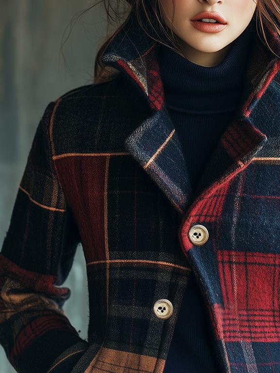 Noelle | Vintage Plaid Jacket z Stojącym Kołnierzem