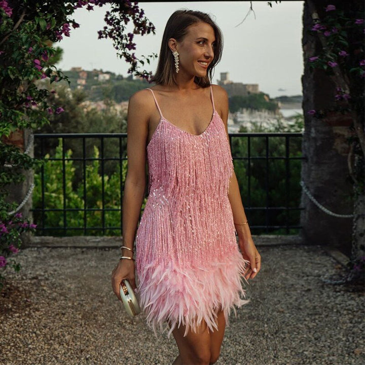 Samantha Sukienka Koktajlowa Damska – Dopasowana Sukienka z Cekinami i Eleganckim Krojem na Uroczyste Okazje