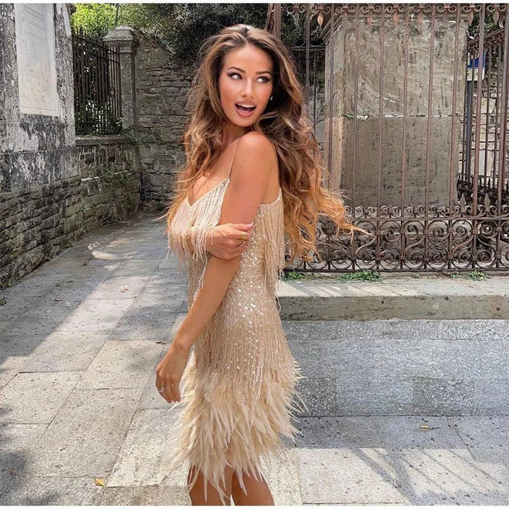 Samantha Sukienka Koktajlowa Damska – Dopasowana Sukienka z Cekinami i Eleganckim Krojem na Uroczyste Okazje