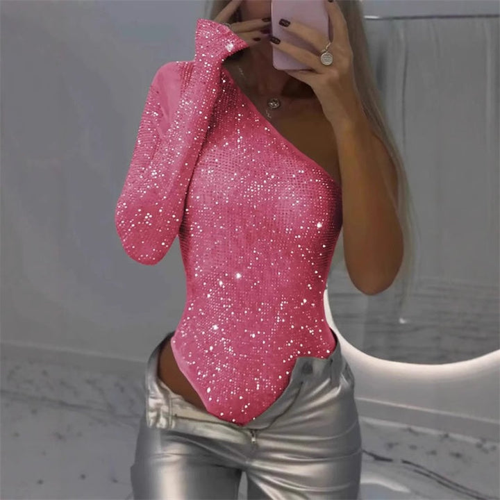 Emily Damskie Body – Asymetryczne Cekinowe Body z Błyszczącym Wykończeniem na Uroczyste Okazje