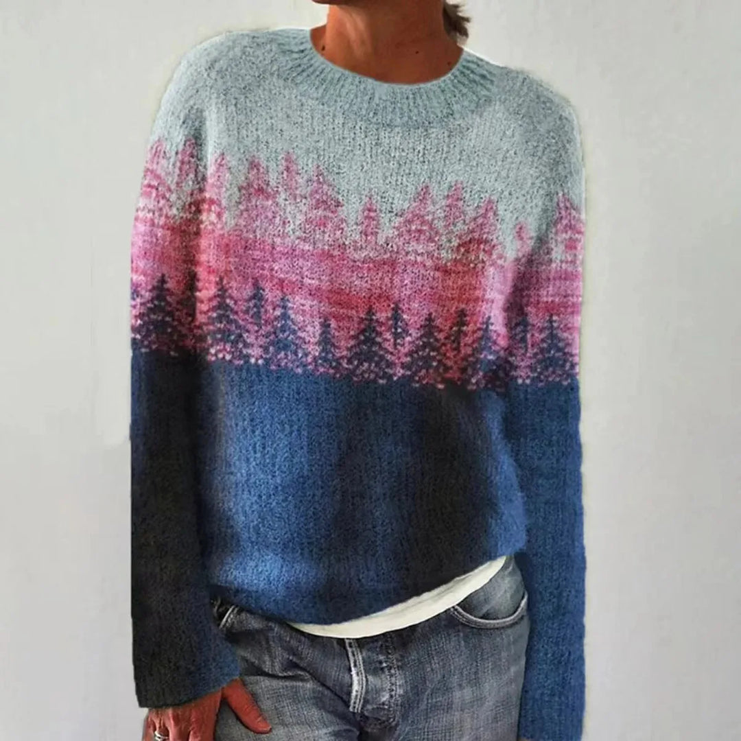 Silvia | Sweter w retro paski z kolorowym wzorem
