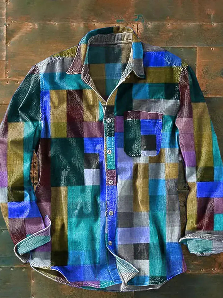 Lada | Vintage Patchwork Koszula z Długim Rękawem