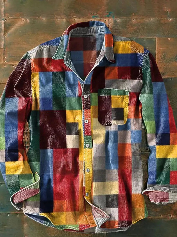 Lada | Vintage Patchwork Koszula z Długim Rękawem