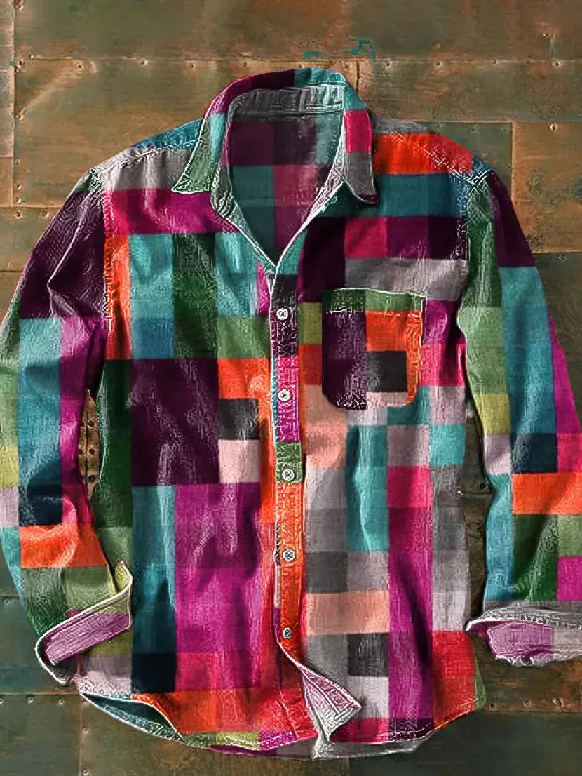 Lada | Vintage Patchwork Koszula z Długim Rękawem