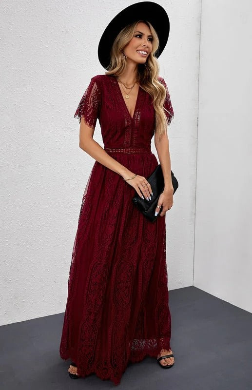Maine Sukienka Damska Maxi – Elegancka Sukienka Koktajlowa z Koronki z Zapięciem na Zamek